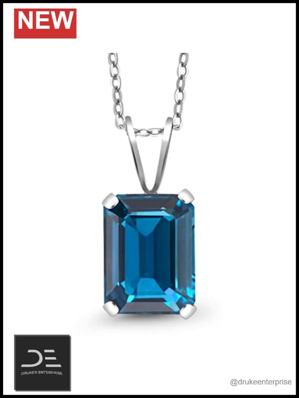 Emerald Cut Sterling Silver Pendant Necklace w/ 18" Chain - Birthstone Jewelry